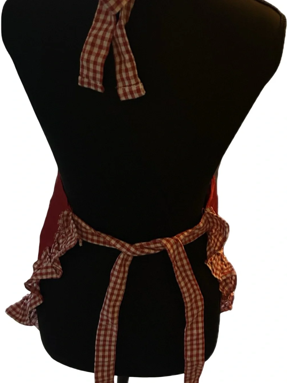 Rust Red Check Ruffle Kitchen Apron with Pockets - Picture 4 of 5